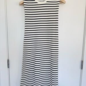SPANX Black and White Striped Midi Dress